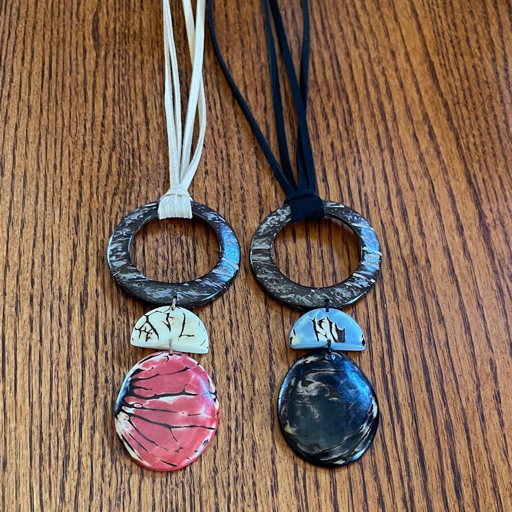 Tagua Black and Pink/Red Pendant Necklaces